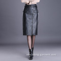 Women Sexy PU Leather Long Vent Skirt OL